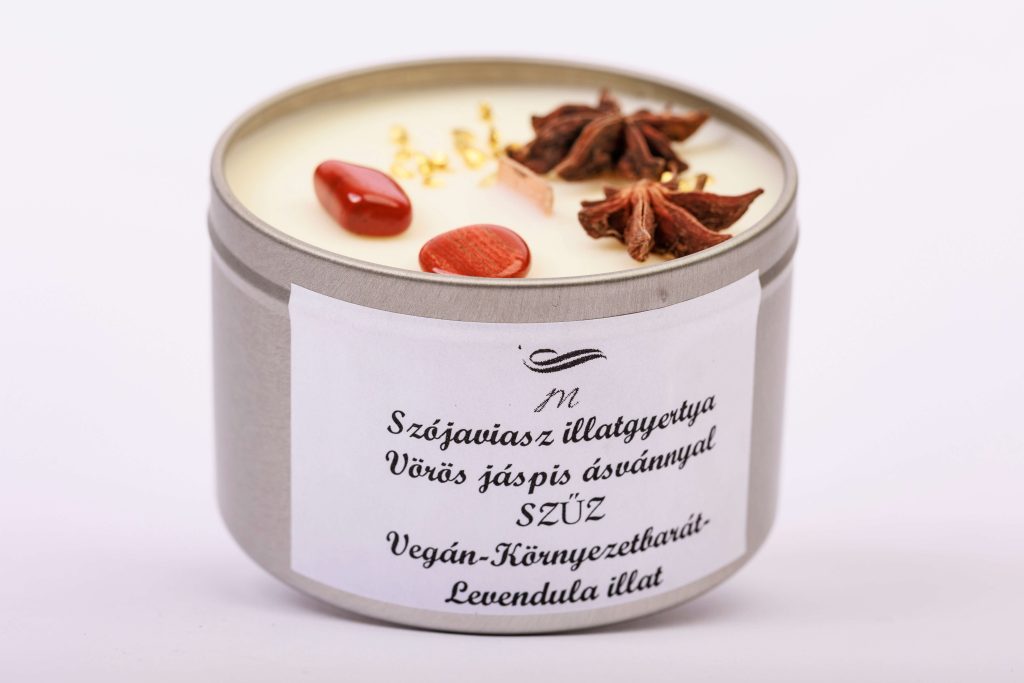 Szójaviasz illatgyertya vörös jáspis ásvánnyal